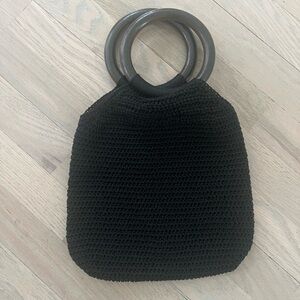 Macrame black purse with round handles